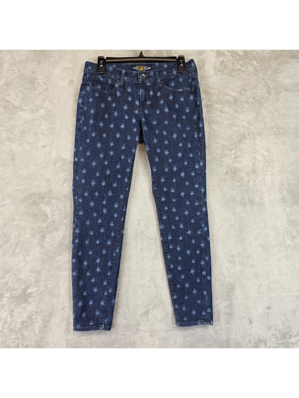 Lucky Brand Charlie Skinny Jeans Womens 6 Dark Wash Polka Dot Stretch Denim